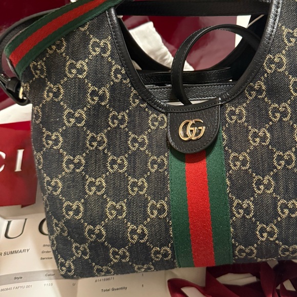 GUCCI SMALL GIGLIO DARK DENIM TOTE BAG - Picture 10 of 16